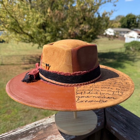 1 Corinthians 13 Hand Burned Suede Heart Shaped Fedora - Picture 5 of 5